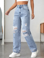 Distressed High Waisted Jeans - Piña Colada
