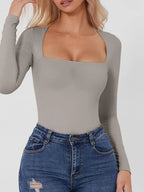 Square Neck Long Sleeve Bodysuit - Piña Colada