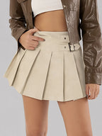 Buckle Decor Pleated Mini Skirt - Piña Colada