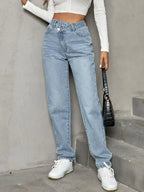 Asymmetrical Waist Straight Leg Jeans - Piña Colada