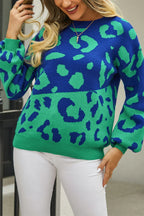 Angel Wings Woven Right Leopard Round Neck Dropped Shoulder Sweater - Piña Colada