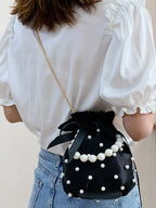 Pearl Detail Solid Color Bucket Bag - Piña Colada
