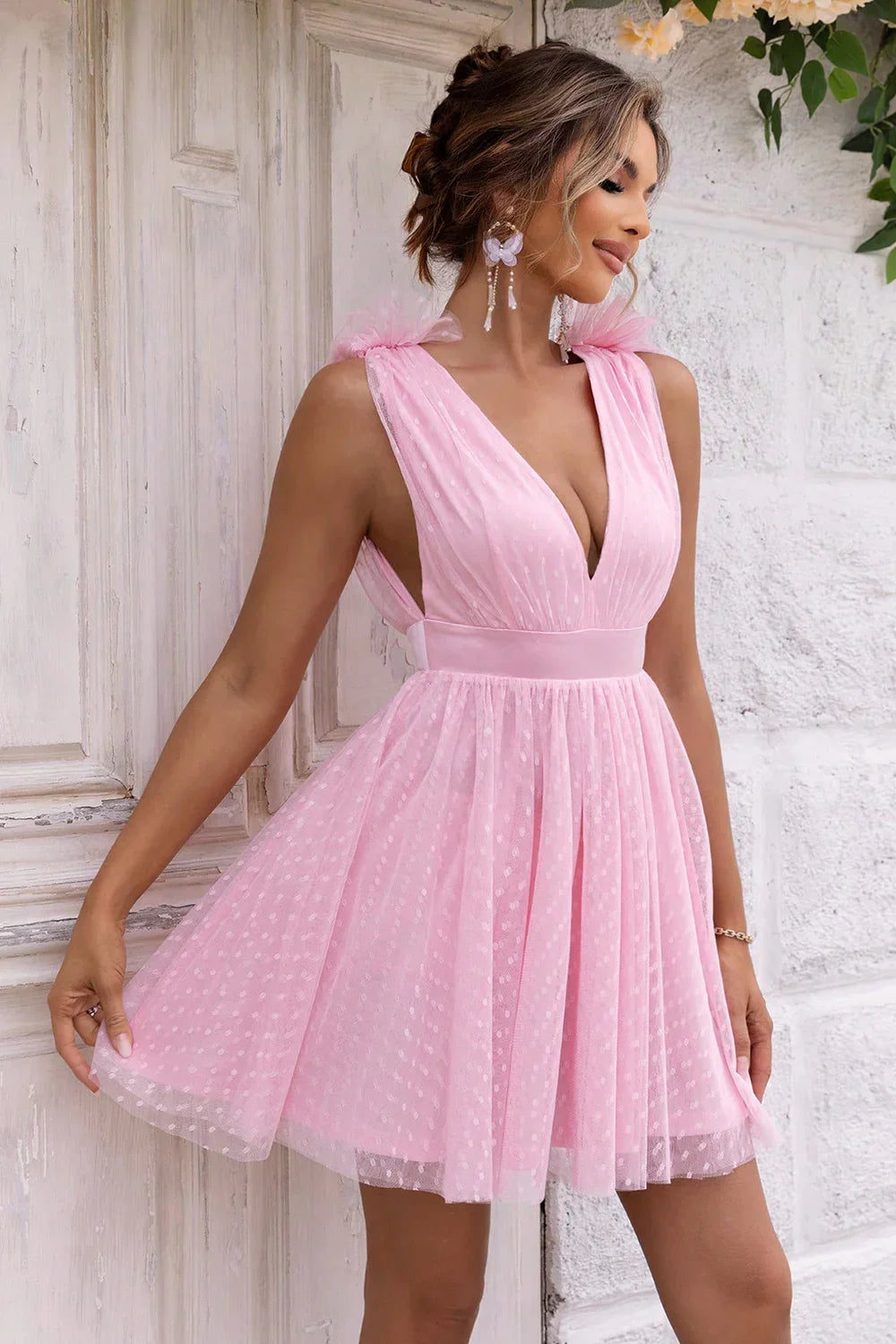 Open Back Sleeveless Mesh Dress - Piña Colada
