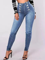 Full Size High-Waisted Double-Breasted Skinny Jeans Plus Size - Piña Colada