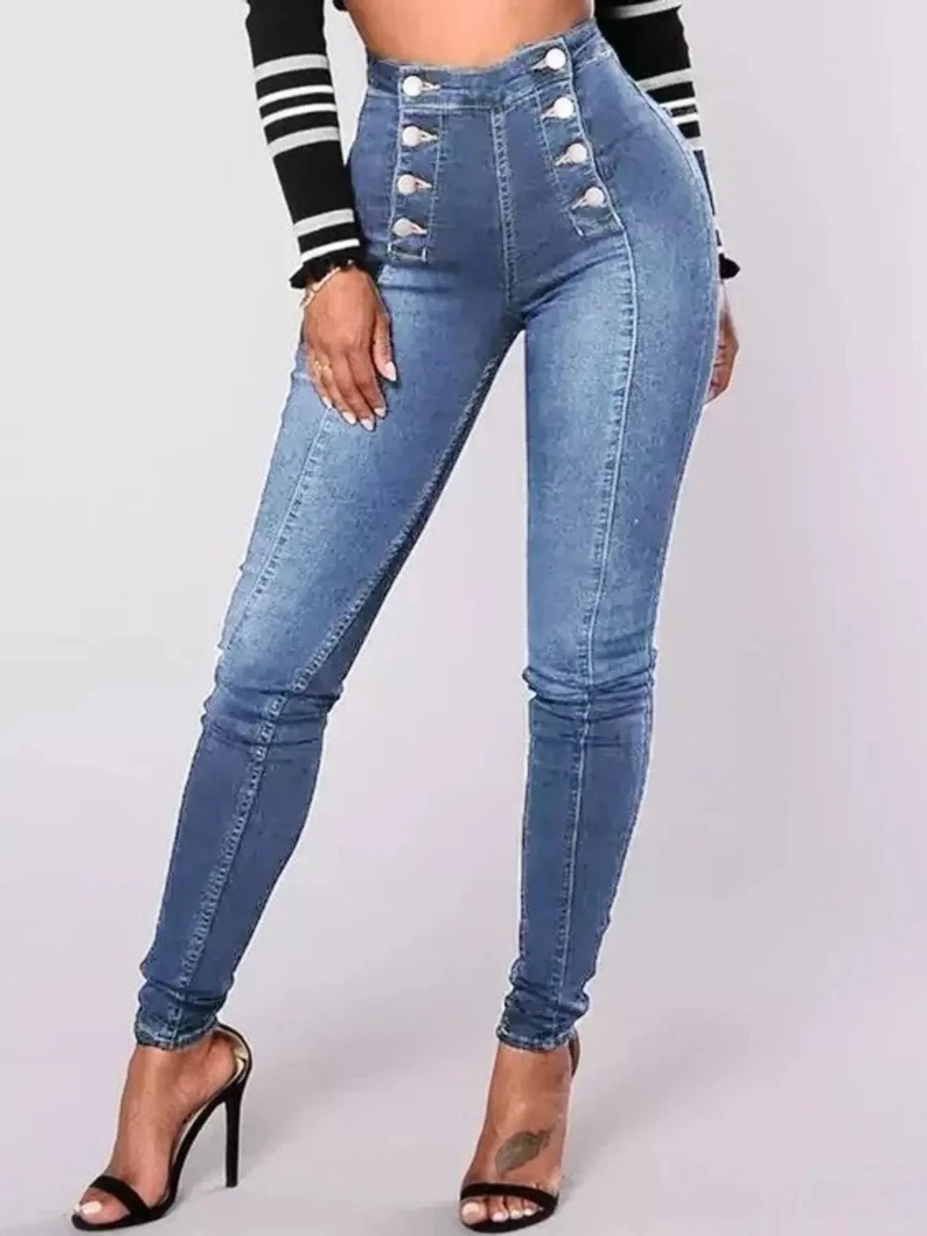 Full Size High-Waisted Double-Breasted Skinny Jeans Plus Size - Piña Colada