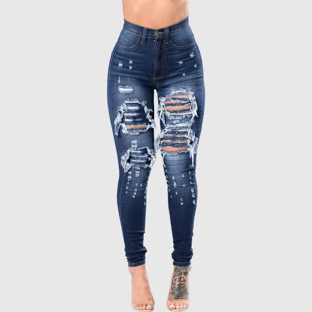 High Waist Ripped Jeans Skinny - Piña Colada