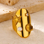 Gradient Zircon 18K Gold-Plated Open Ring - Piña Colada