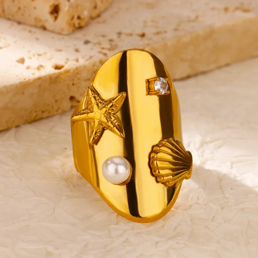 Gradient Zircon 18K Gold-Plated Open Ring - Piña Colada