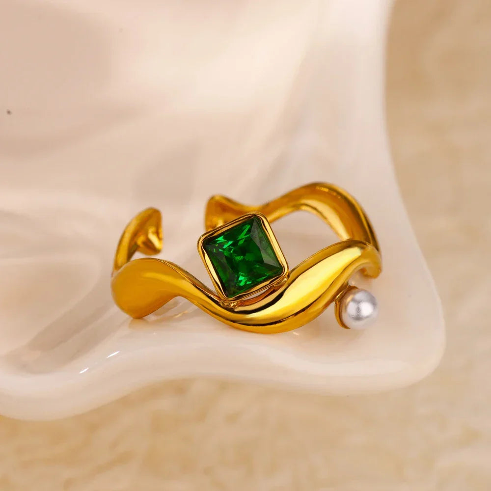 Gradient Zircon 18K Gold-Plated Open Ring - Piña Colada