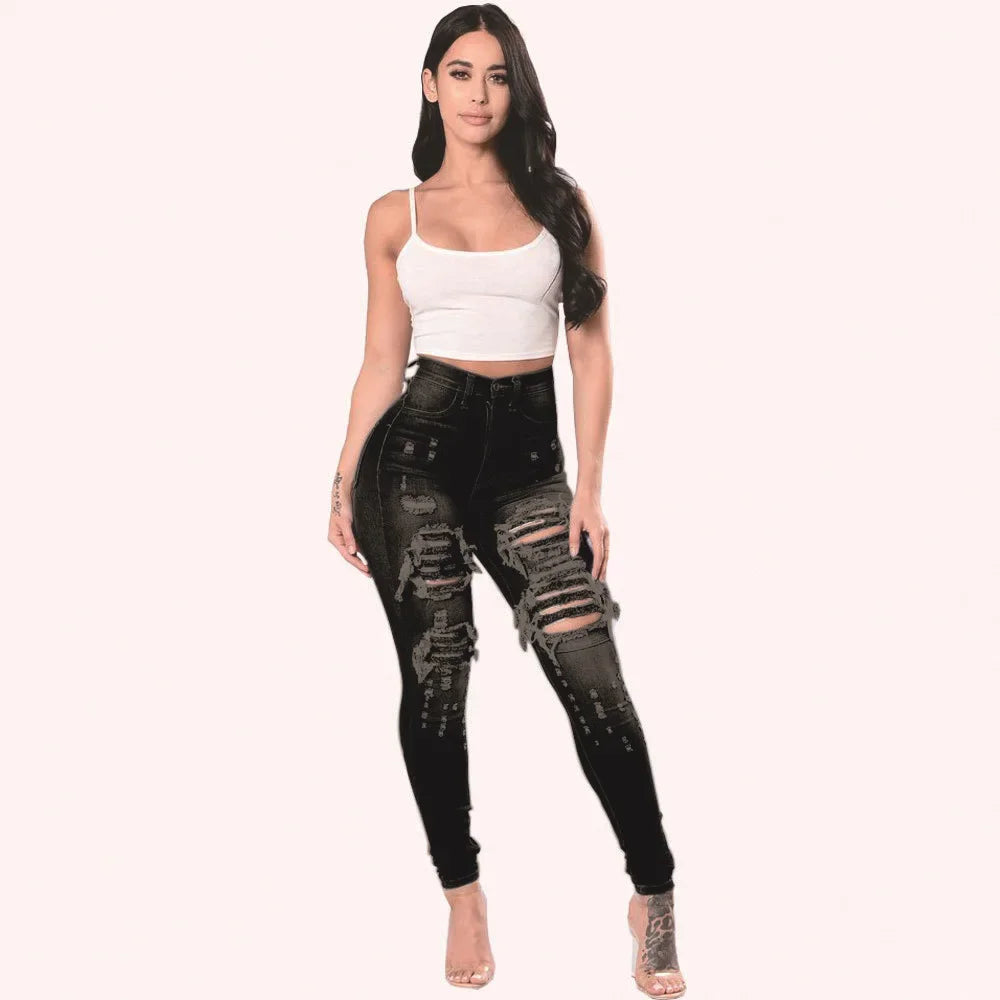 High Waist Ripped Jeans Skinny - Piña Colada