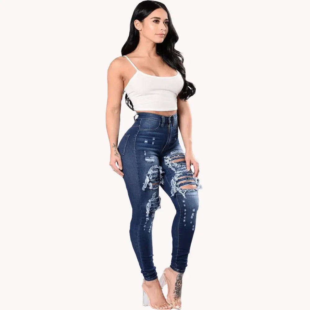 High Waist Ripped Jeans Skinny - Piña Colada