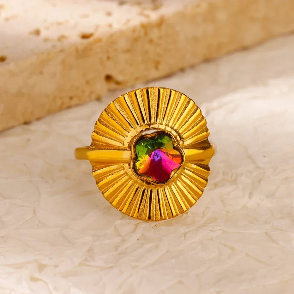 Gradient Zircon 18K Gold-Plated Open Ring - Piña Colada