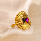 Gradient Zircon 18K Gold-Plated Open Ring - Piña Colada
