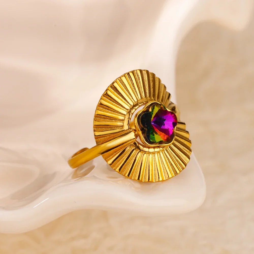 Gradient Zircon 18K Gold-Plated Open Ring - Piña Colada