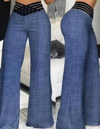 Sequin Glam High Waist Wide-Leg Pants - Piña Colada