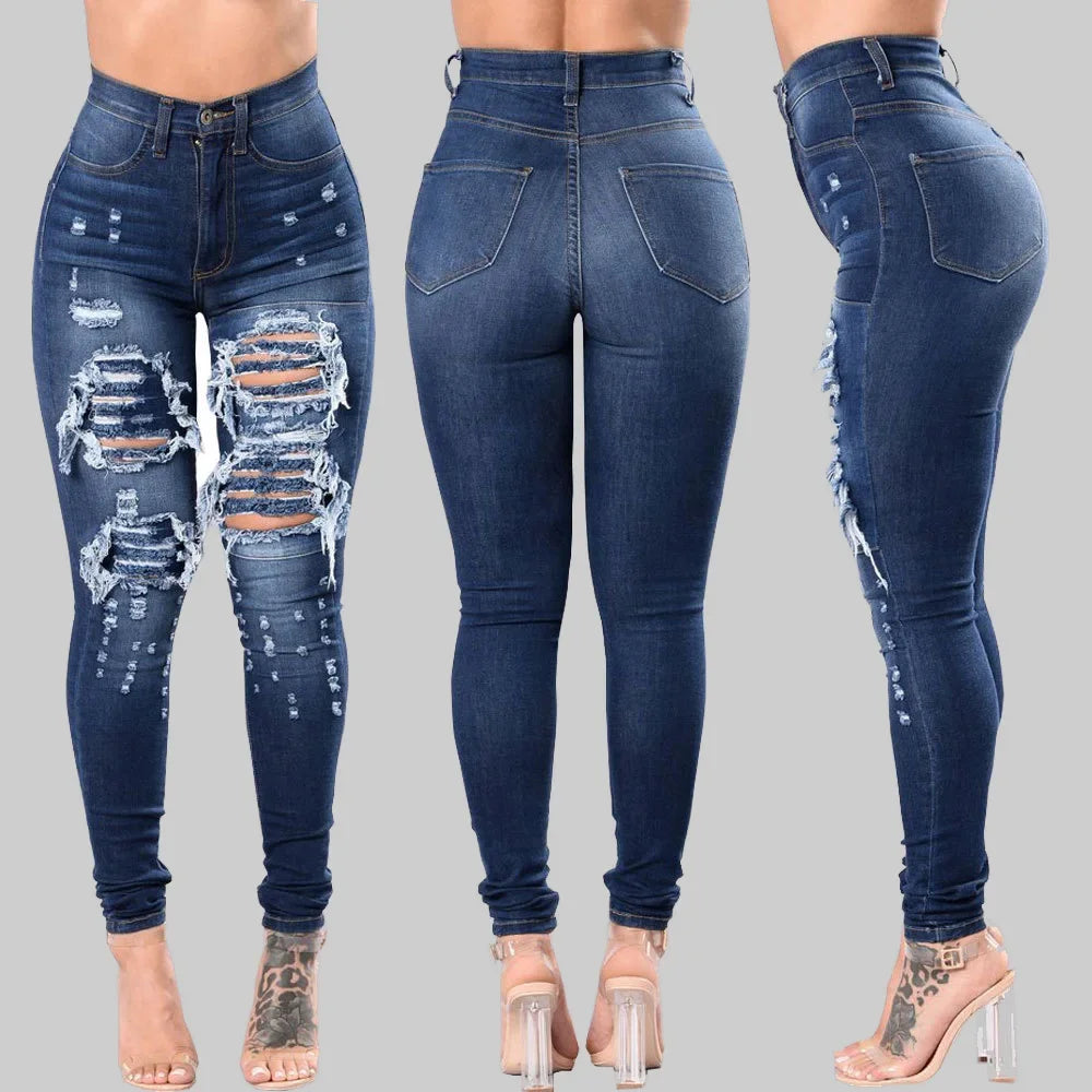 High Waist Ripped Jeans Skinny - Piña Colada