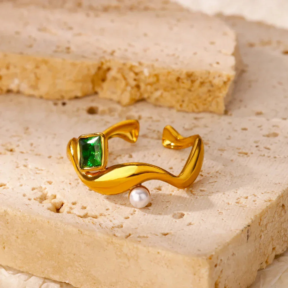 Gradient Zircon 18K Gold-Plated Open Ring - Piña Colada
