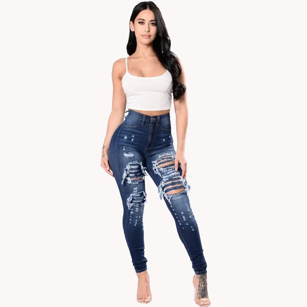 High Waist Ripped Jeans Skinny - Piña Colada