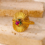 Gradient Zircon 18K Gold-Plated Open Ring - Piña Colada