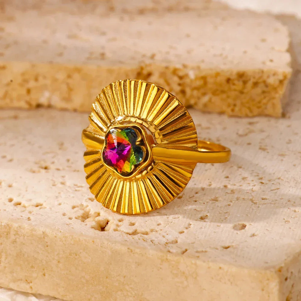Gradient Zircon 18K Gold-Plated Open Ring - Piña Colada