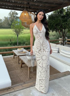 Solid V-neck Slip Knit Maxi Dress