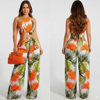Set Back Lace-up Crop Top and Wide Leg Pants