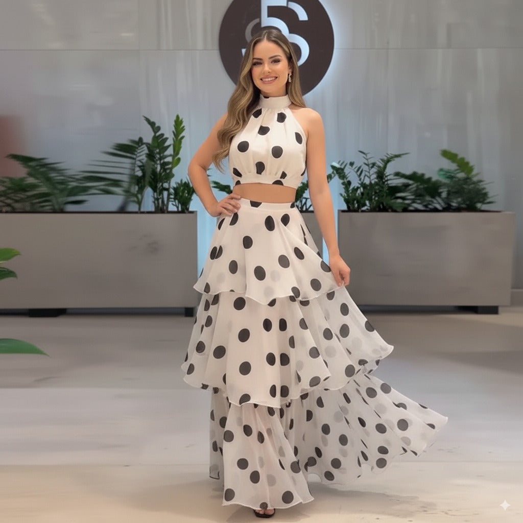 Dots Crop Top Skirts Set
