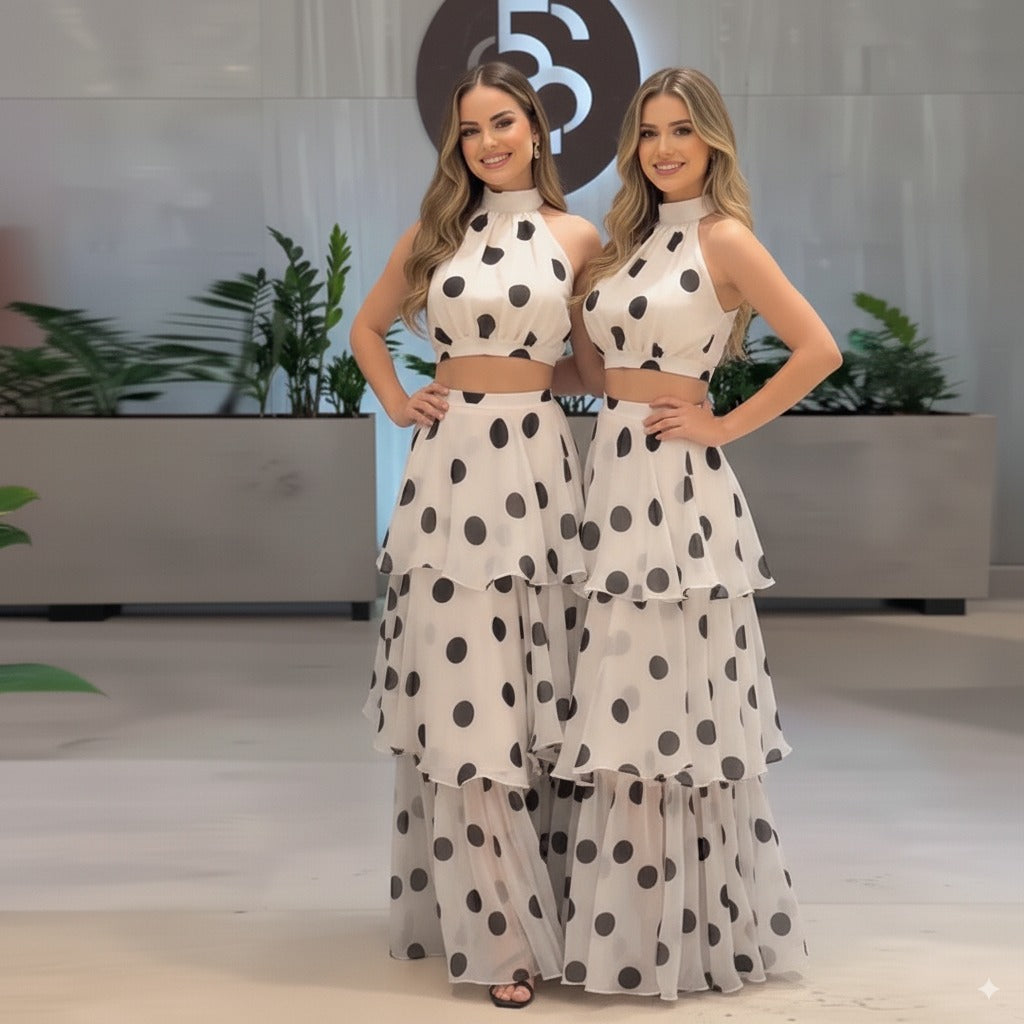 Dots Crop Top Skirts Set