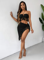 Tassel Slit Skirt Set