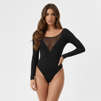 See-Through Wide Collar Mesh Bodysuit