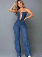 Off Shoulder Backless Denim Women's Jumpsuits High Waist