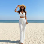 Backless Knit Crop & Wide-Leg Pants Set