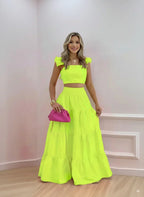 Full Size Ruffled Cami and Tiered Maxi Skirt Set Plus Size