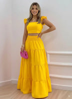 Full Size Ruffled Cami and Tiered Maxi Skirt Set Plus Size