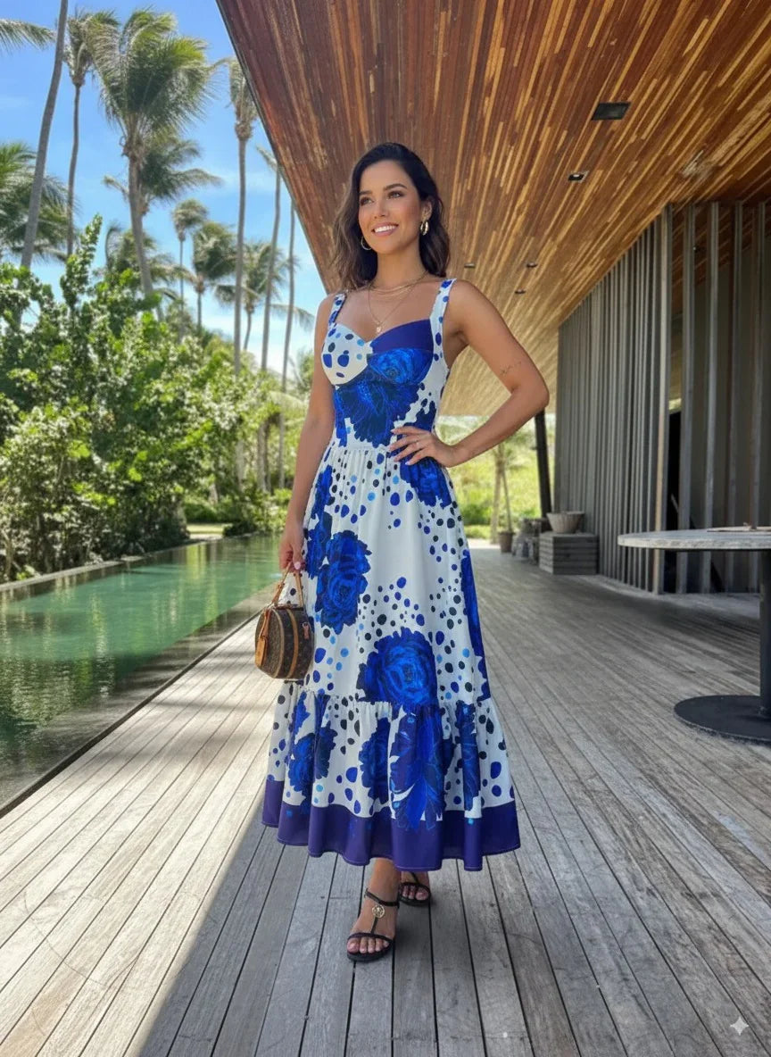 Vestidos amarillos con estampado floral - Elegantes sin mangas