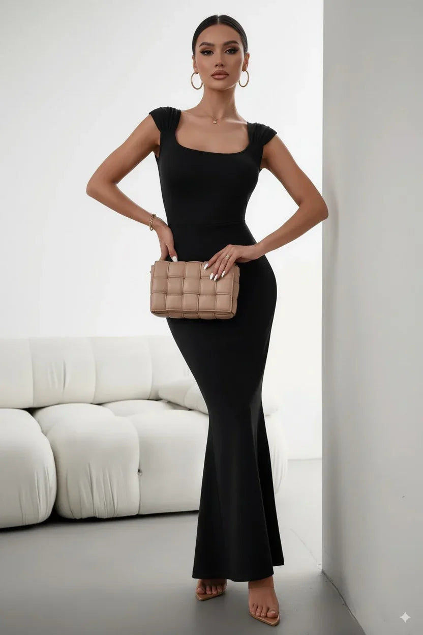 Devine Cap Sleeve Scoop Neck Maxi Dress