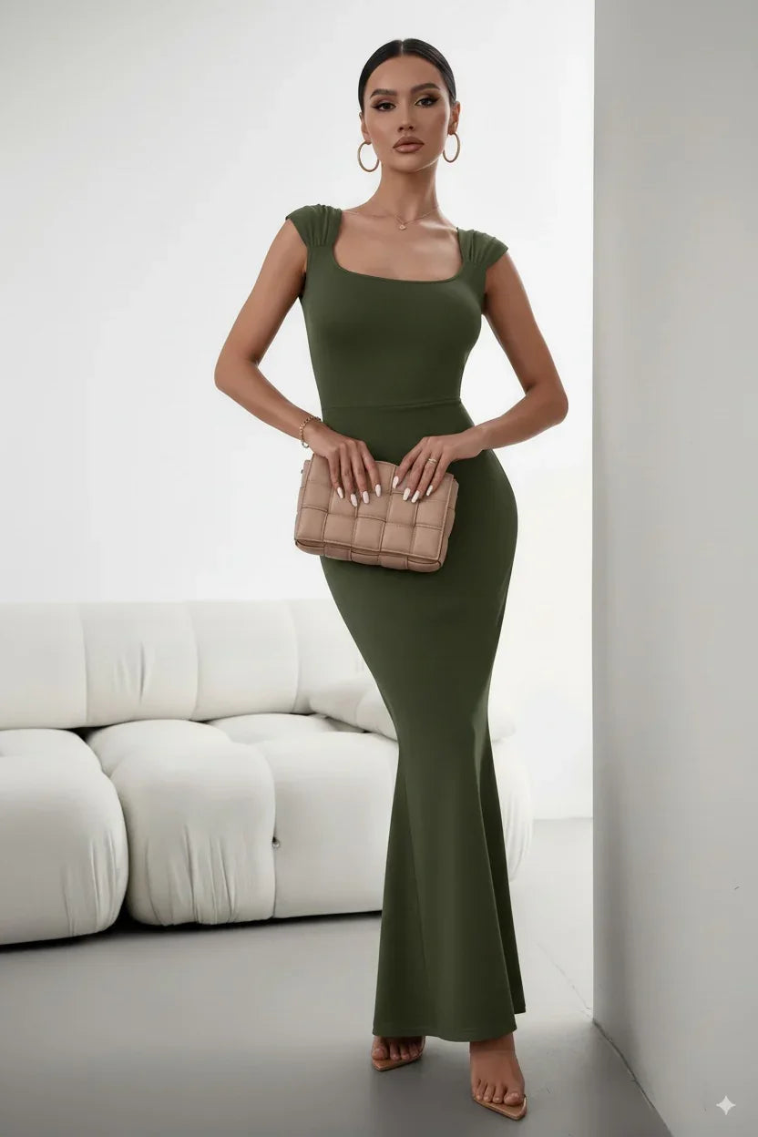 Devine Cap Sleeve Scoop Neck Maxi Dress