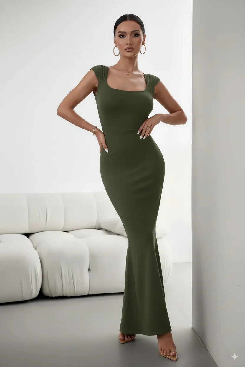 Devine Cap Sleeve Scoop Neck Maxi Dress