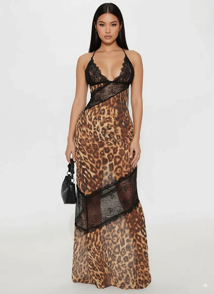 Mesh Patchwork Leopard Print