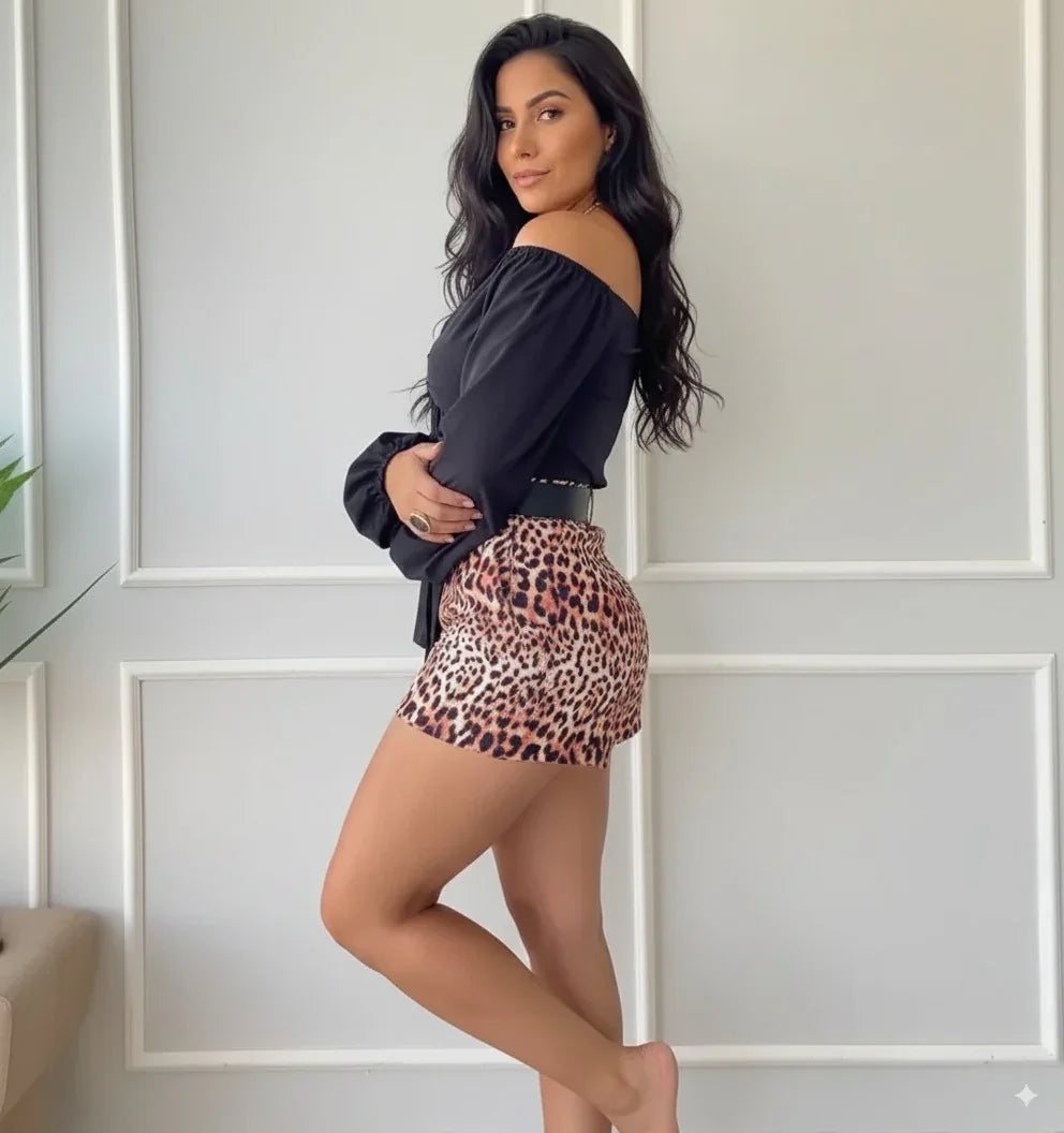 2 Piece Sets V-neck Long Sleeve Tops Slim Shorts
