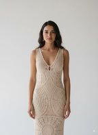 Solid V-neck Slip Knit Maxi Dress