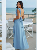 Cutout Ruffled Cap Sleeve Maxi Dress