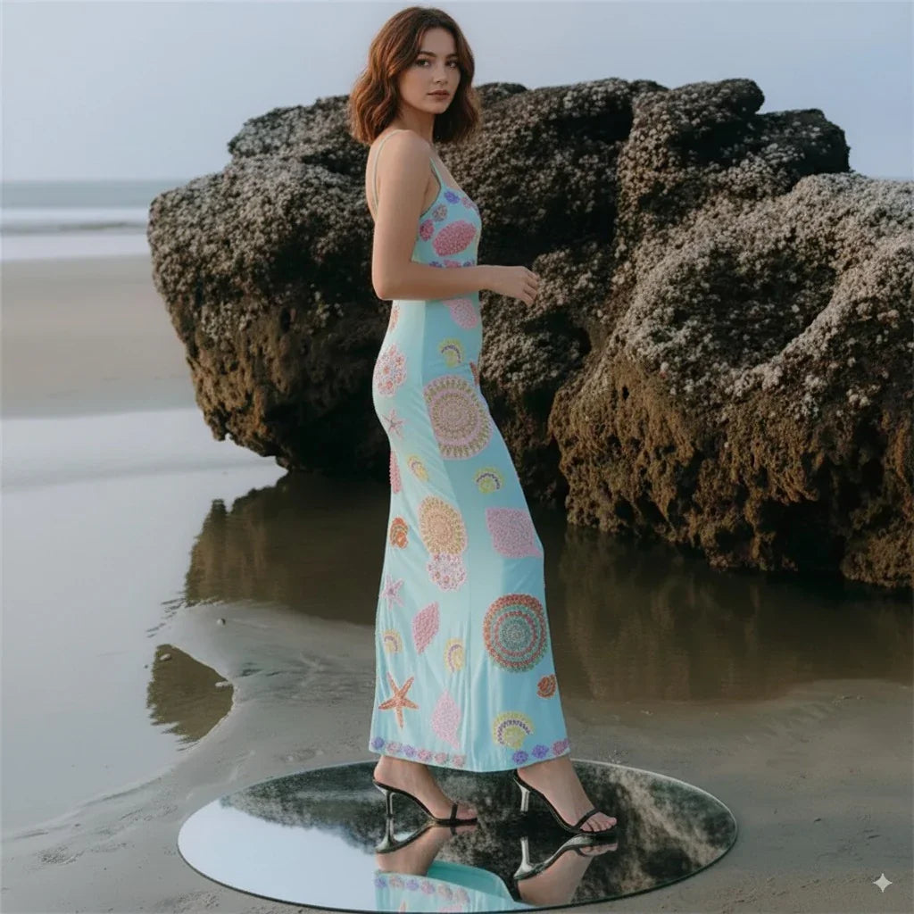 Vestido largo con estampado de estrellas de mar