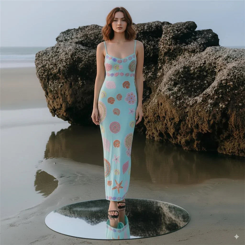 Vestido largo con estampado de estrellas de mar