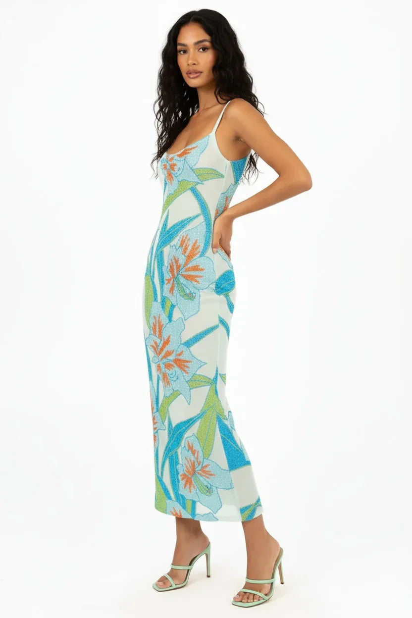 Vestido largo con estampado de estrellas de mar