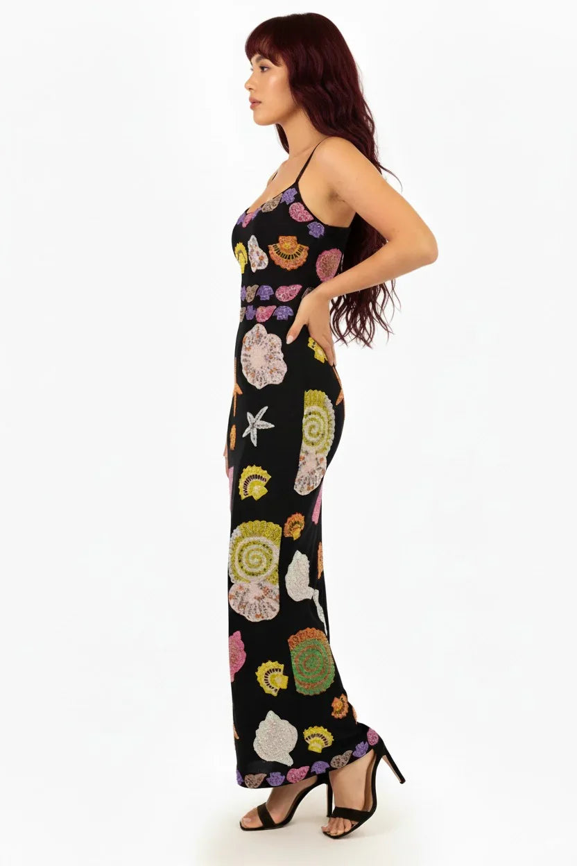Vestido largo con estampado de estrellas de mar