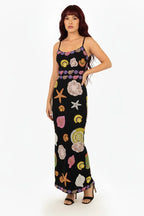 Vestido largo con estampado de estrellas de mar