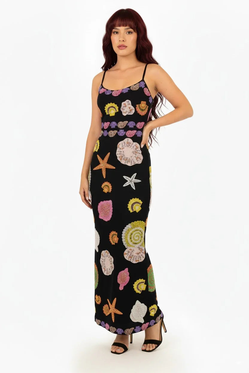 Vestido largo con estampado de estrellas de mar