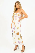 Vestido largo con estampado de estrellas de mar