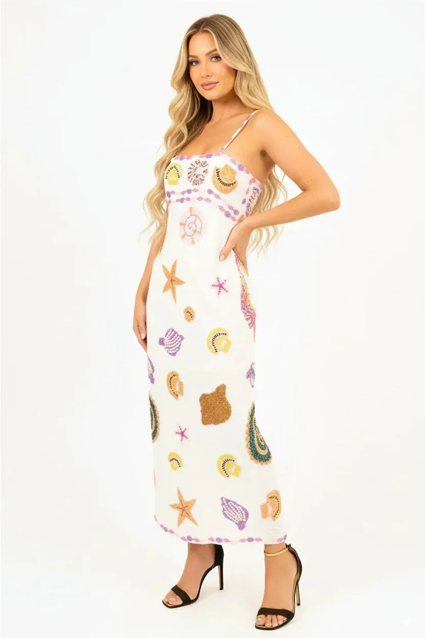 Vestido largo con estampado de estrellas de mar